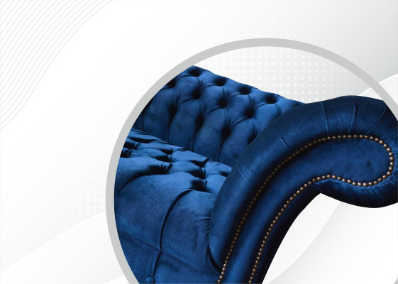 Chesterfield 3-zits Blauw Design Banken Bekleding Bankstellen Velours Stof Textiel Luxe