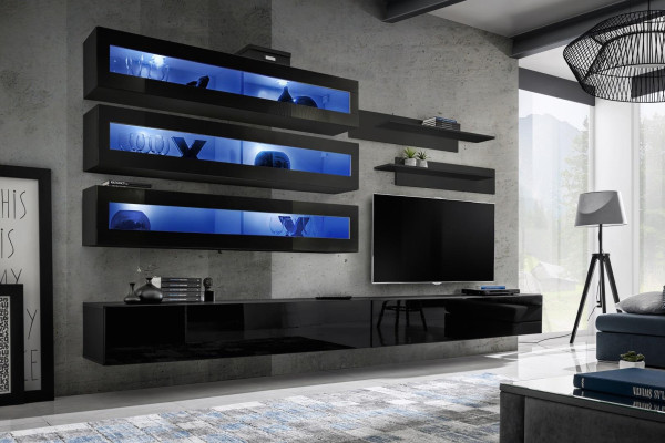 Woonkamerontwerp wandplank tv-standaard wandkast woonkamer hout inrichting nieuw.