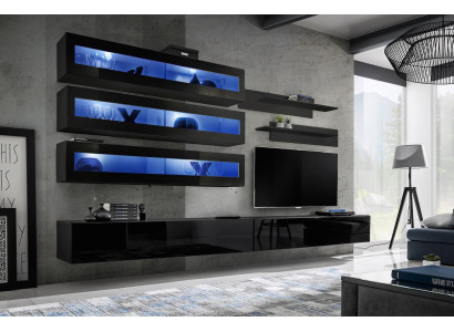 Woonkamerontwerp wandplank tv-standaard wandkast woonkamer hout inrichting nieuw.