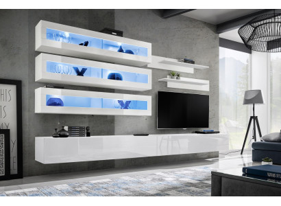 Garnituur 7-delige Woonkamerset in designer stijl met woonwand, tv-standaard en 2 muurrekken.