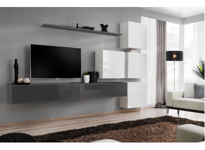 Grijze wandplank TV-standaard luxe compleet stijl modern woonkamer nieuwe inrichting