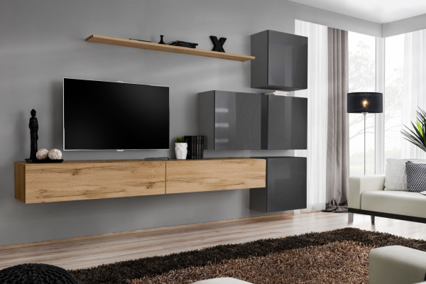 Luxe houten set TV-meubel hout woonkamer wandplank ontwerp