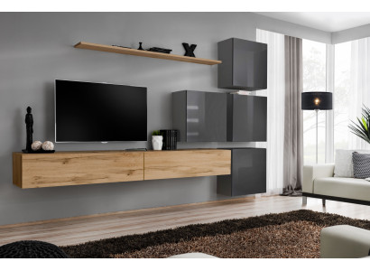 Luxe houten set TV-meubel hout woonkamer wandplank ontwerp