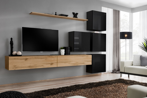 Houten meubel woonkamer tv-standaard wandplank compleet luxe set.