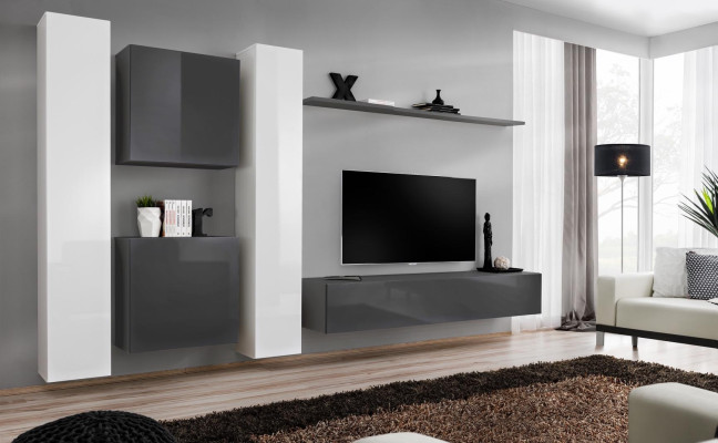 Grijze muurkast woonkamer muur plank design muur kast modern interieur