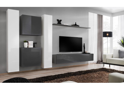 Grijze muurkast woonkamer muur plank design muur kast modern interieur