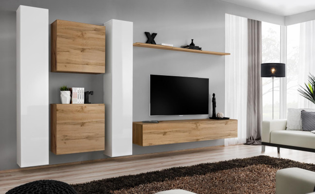 Woonkamer meubels bruin wandkast compleet nieuw wandplank.