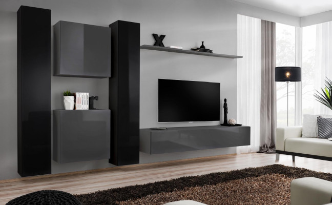 Designer woonkamer grijs woonkamerm meubel 4x wandkast wand rek compleet