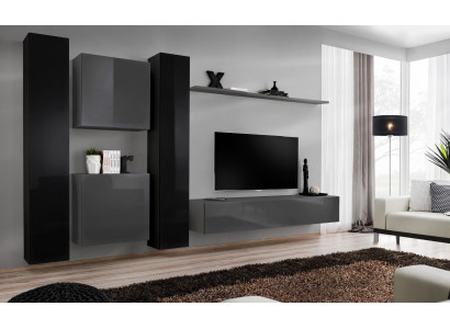 Designer woonkamer grijs woonkamerm meubel 4x wandkast wand rek compleet