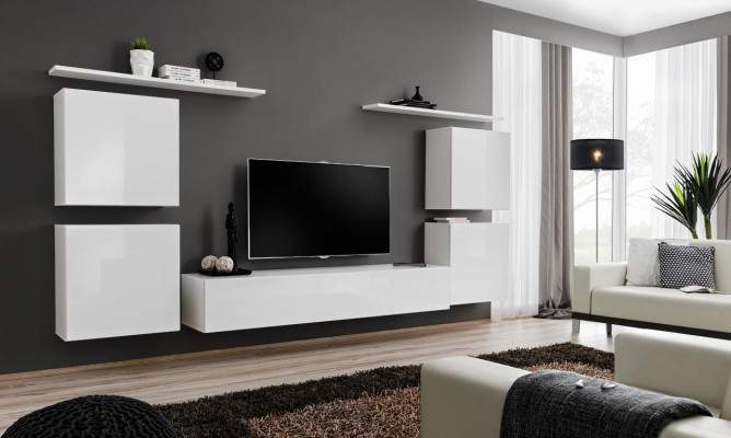 Compleet set van 7 stuks witte woonwand luxe inrichting modern tv-standaard