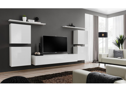 Compleet set van 7 stuks witte woonwand luxe inrichting modern tv-standaard