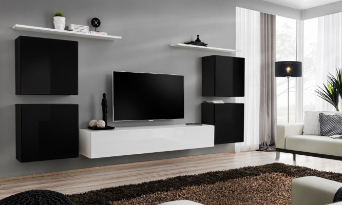 Moderne complete woonkamer inrichting luxe wandkast wandplank
