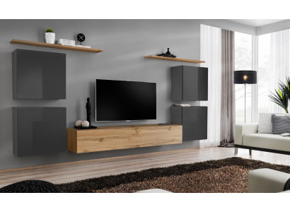 Luxe wandmeubel compleet 7-delig ontwerp wandplank woonkamer bruin tv-standaard