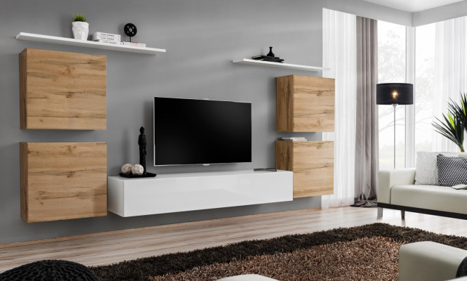 Luxe woonkamer rtv woonwand wandkast plank tv houten wandrekken nieuw