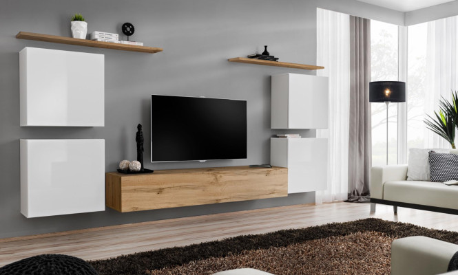 Set van 7 luxe nieuwe woonkamer meubels Bruin TV-standaard Wandkast Hout.