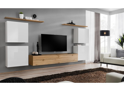 Set van 7 luxe nieuwe woonkamer meubels Bruin TV-standaard Wandkast Hout.