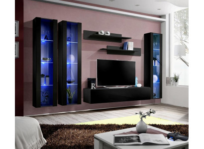 Zwart woonwand hangende vitrine set 6-delig woonkamerset modern houten meubels