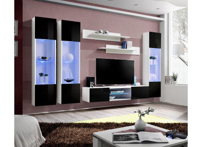 Woonwand TV-standaard dressoir hangende vitrine hout wit luxe woonkamer
