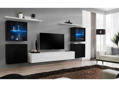 Woonkamer wand wit muurrekken tv-standaard compleet dressoir hoogglans inrichting