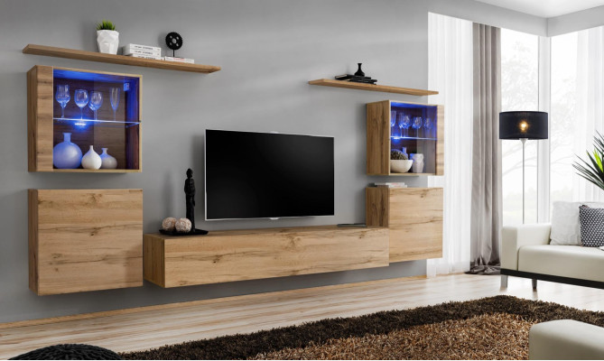 Wandmeubel Luxe Set 7-delig. Woonkamer Wandkast Wandplanken Houten Meubelset.