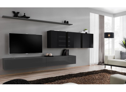 Woonwand Grijs Compleet 7-delige Designer Houten Meubel Sideboard Wandkast Wandplank