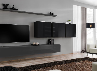 Woonwand Grijs Compleet 7-delige Designer Houten Meubel Sideboard Wandkast Wandplank