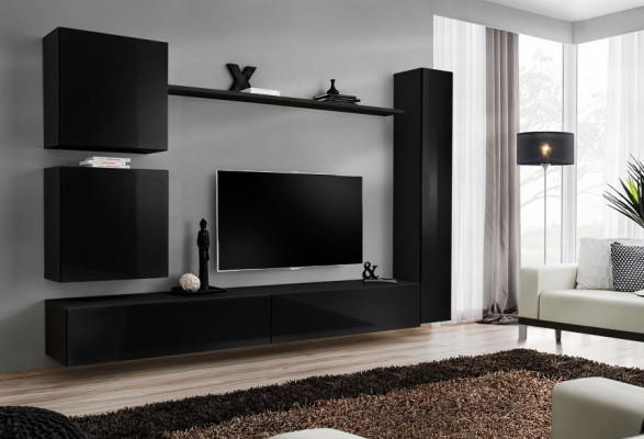 Luxe set wandmeubel zwart woonkamer wandkast plank wandkast nieuw