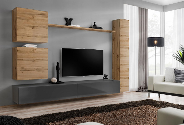 Inrichtingsontwerper bruin 3x wandkast houten meubel luxe set tv-standaard