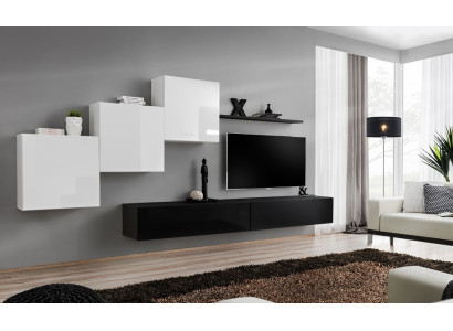 Woonwand Zwart Compleet TV-standaard Wandplank Luxe Wandkast Design