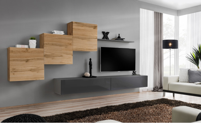 Ontwerper woonkamermeubels Woonwand Grijs TV-standaard Moderne dressoir Wandplank
