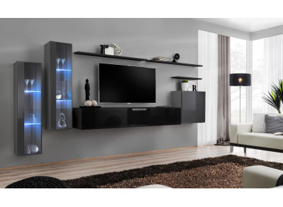 Designer zwarte woonkamer wandmeubel dressoir wandkast tv-standaard luxe set.