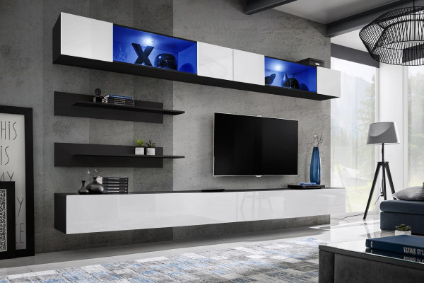 Houten meubel woonkamer 2x wandkast wandplanken design set inrichting
