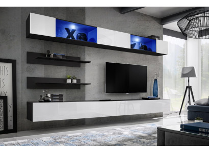Houten meubel woonkamer 2x wandkast wandplanken design set inrichting