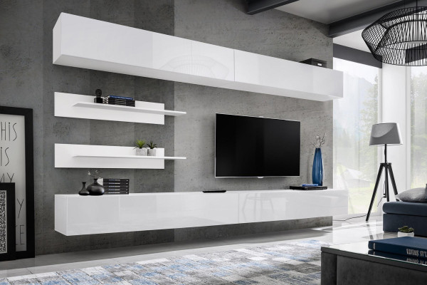 Wit woonkamer wand set 6-delig - luxe modern houten meubilair - wandkast tv-standaard