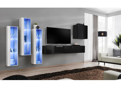 Zwarte tv-standaard woonwand set 5-delig wandkast houten meubels designer nieuw