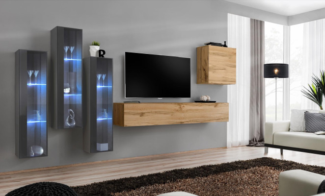 Woonkamer muur van hout Luxe set Interieur nieuw Stijl modern, Luxe Bruin