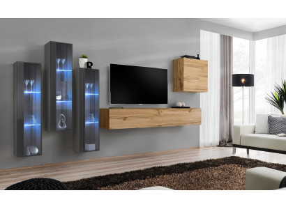 Woonkamer muur van hout Luxe set Interieur nieuw Stijl modern, Luxe Bruin