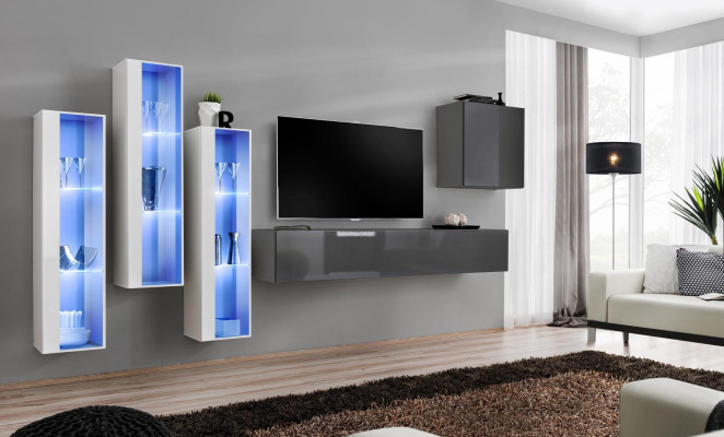 Wandmeubel Grijs Modern Hoogglans TV-standaard Houten meubilair Inrichting Set