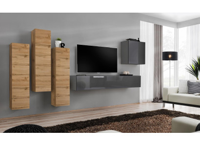 Luxe set woonwand 5-delig. Woonkamer inrichting rtv wandkast Grijs meubels