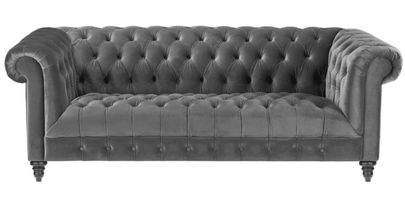 Grijze driepersoons stoffen Chesterfield design bankstellen gestoffeerde banken Nieuw Creatief