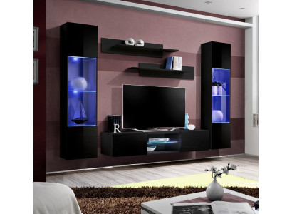 Woonkamer Zwart Muurplanken Compleet Designer Interieur Hangende Vitrine Nieuw