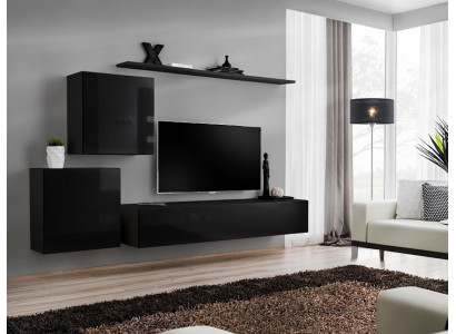Woonkamermeubel Woonkamer Set Zwart Dressoir Wandplanken 4-delig Set Wandkast