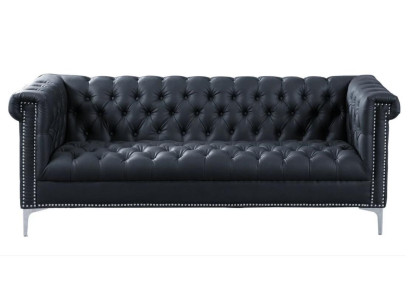 Zwarte driezits Chesterfield moderne designbank van leer, designermeubels
