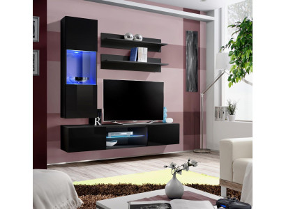 Luxurieuze hangvitrine woonwand set woonkamer meubels hoogglans zwart inrichting