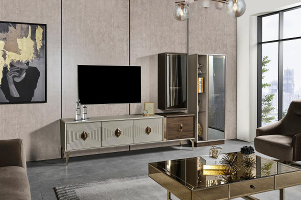 Ontwerper woonkamerset luxe tv-standaard vitrine wandkast 3-delig