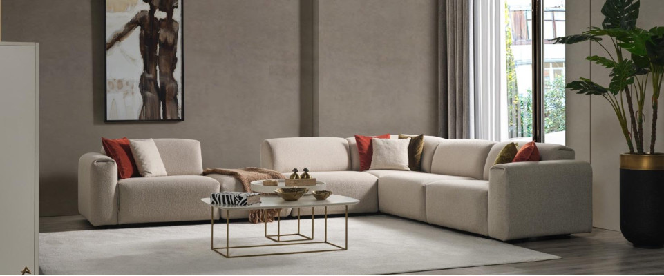 Beige woonkamer bank ontwerper hoekbank L-vorm luxe bank meubels