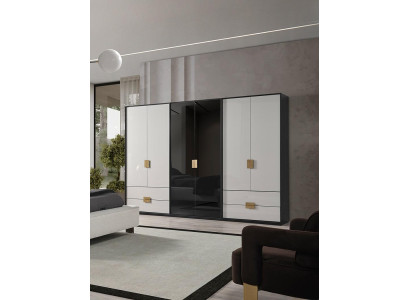 Zwart-witte slaapkamerkast Moderne kast met 6 deuren