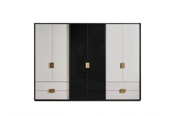 Zwart-witte slaapkamerkast Moderne kast met 6 deuren