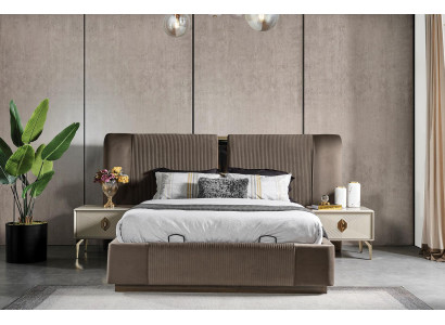 Bruine slaapkamerset Designer tweepersoonsbed 2x nachtkastjes Luxe meubels