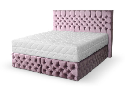 Chesterfield roze tweepersoons slaapkamer houten meubels ontwerp elegante bekleding stof